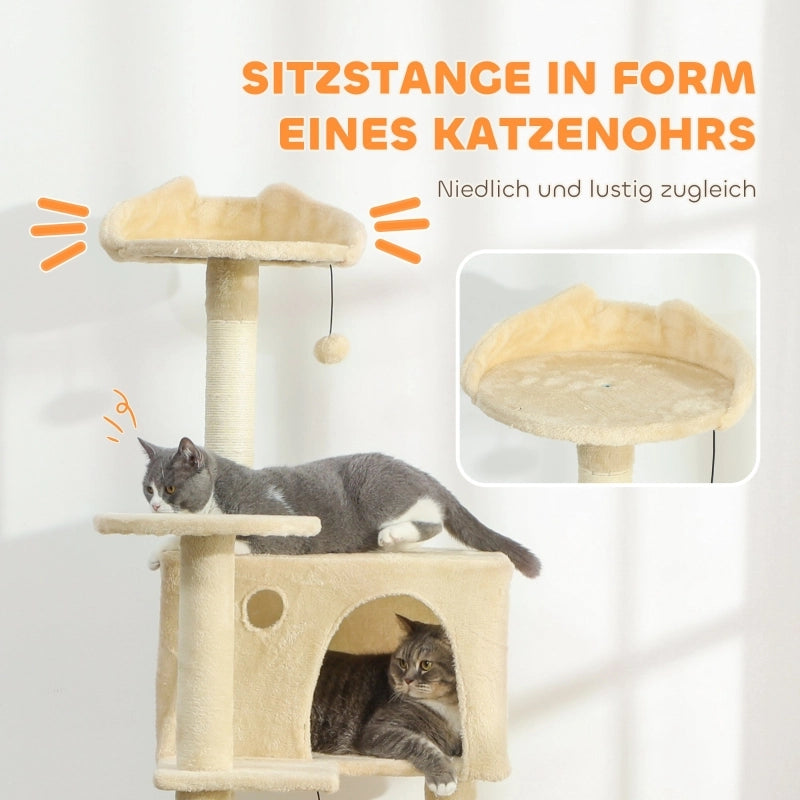 Tiragraffi per gatti con cuccia; amaca; scala; piattaforme e pali rivestiti in sisal beige