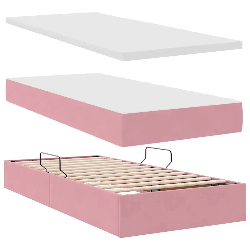 Letto con contenitore e LED con led Rosa 90 x 200 cm Velluto 3371492