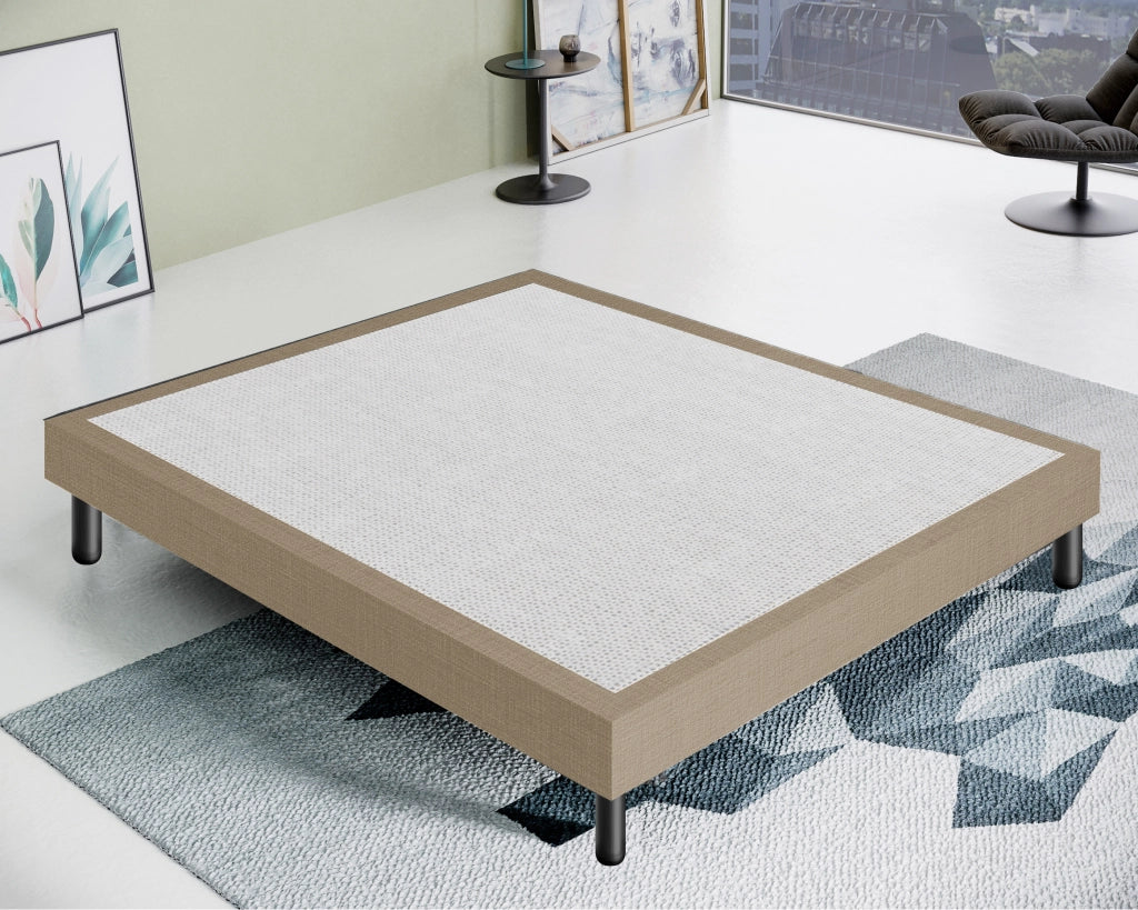 Letto Sommier Matrimoniale 160x200 Beige Rivestito - Resistente fino a 120 Kg per Persona