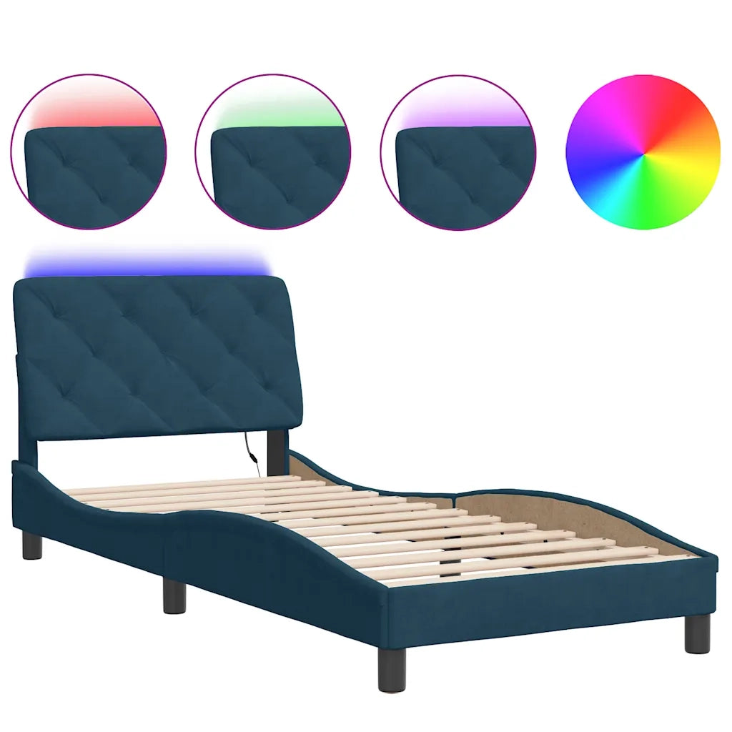 Giroletto con LED senza Materasso Blu 90x200 cm in Velluto