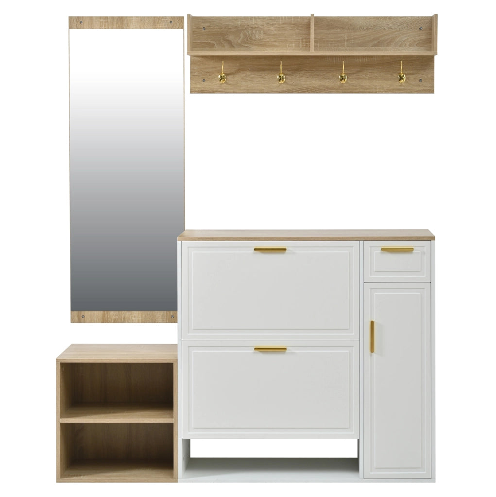 Set mobili ingresso 4 pezzi con scarpiera, panca, appendiabiti e specchio 139,5x35x166 cm HAVRYA