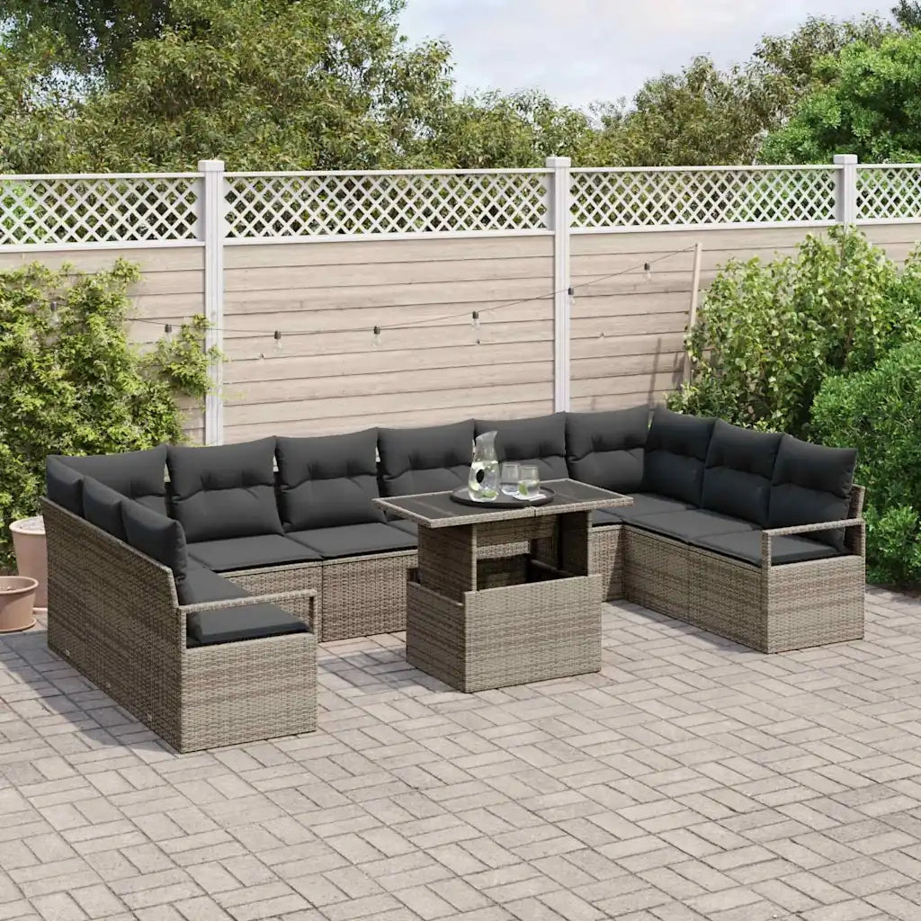 Set Divano da Giardino con cuscino 11 pcs Grigio polyrattan