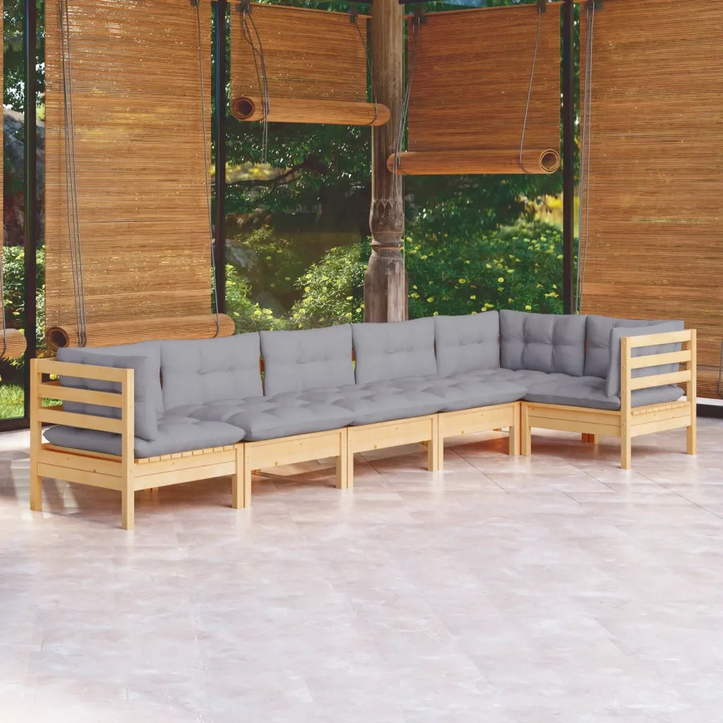 Set Divani da Giardino 6 pz con Cuscini Grigi Massello di Pino 3096393