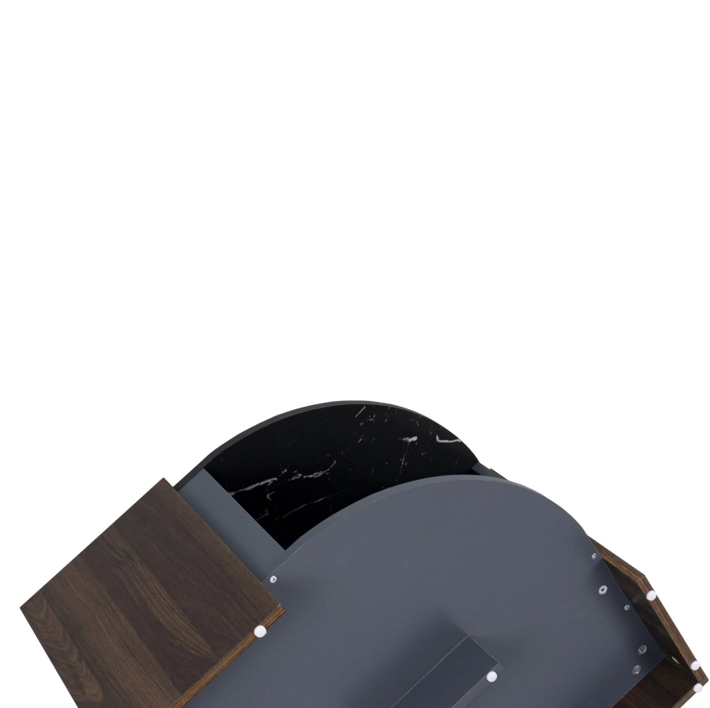 Tavolino da soggiorno con vano contenitore 96;5x63x40 cm; effetto marmo nero e noce