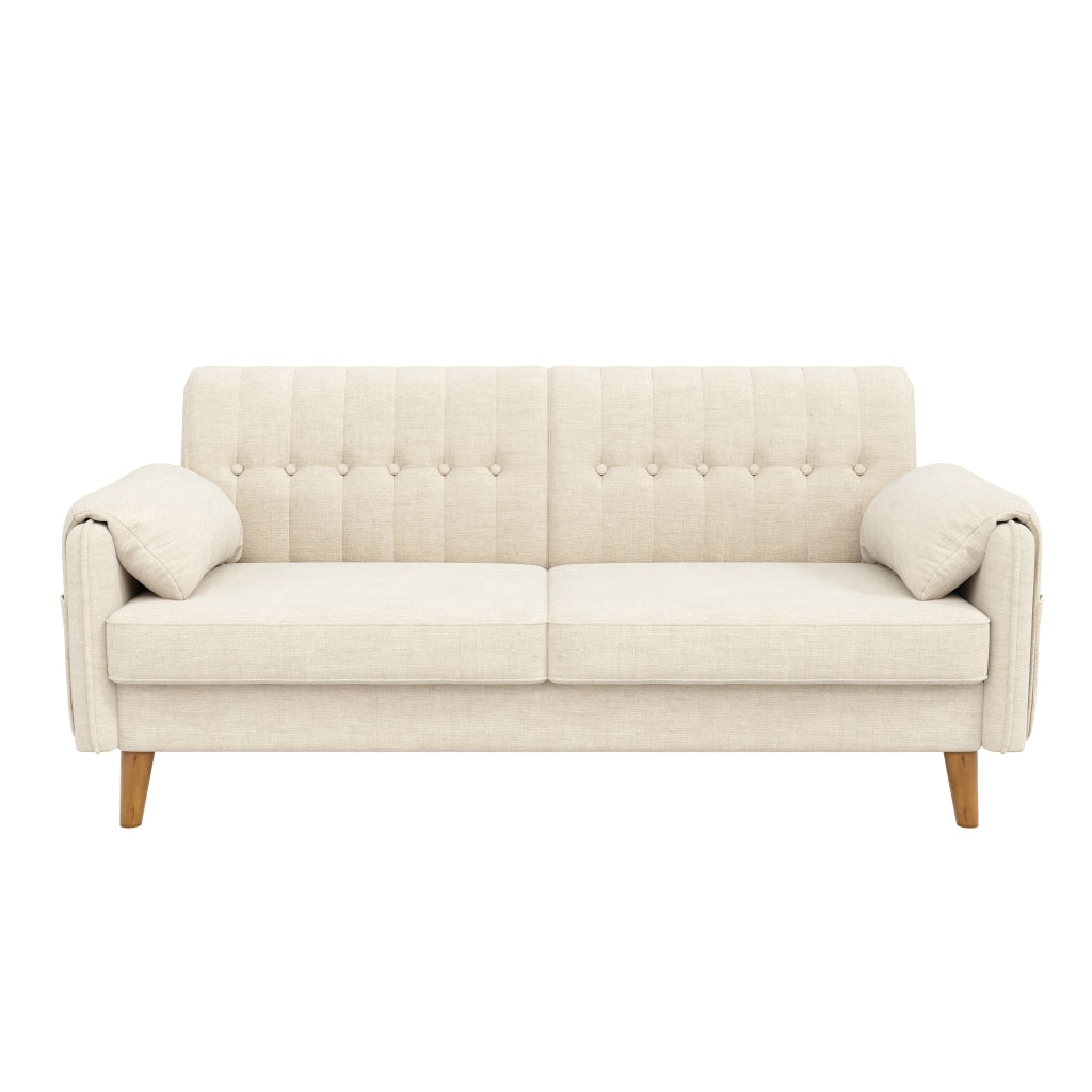 Divano 2 posti 161,5x79x83,5 cm in ciniglia beige con tasche laterali