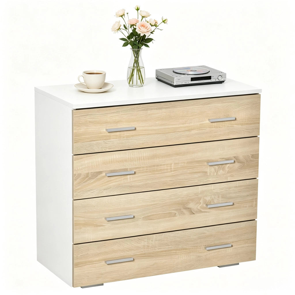 COMÒ con 4 cassetti 76x35x72 cm Bianco e legno chiaro