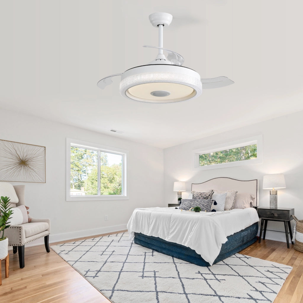Ventilatore da soffitto invisibile 42" con 3 pale ABS, motore DC reversibile, luce LED 32W e telecomando