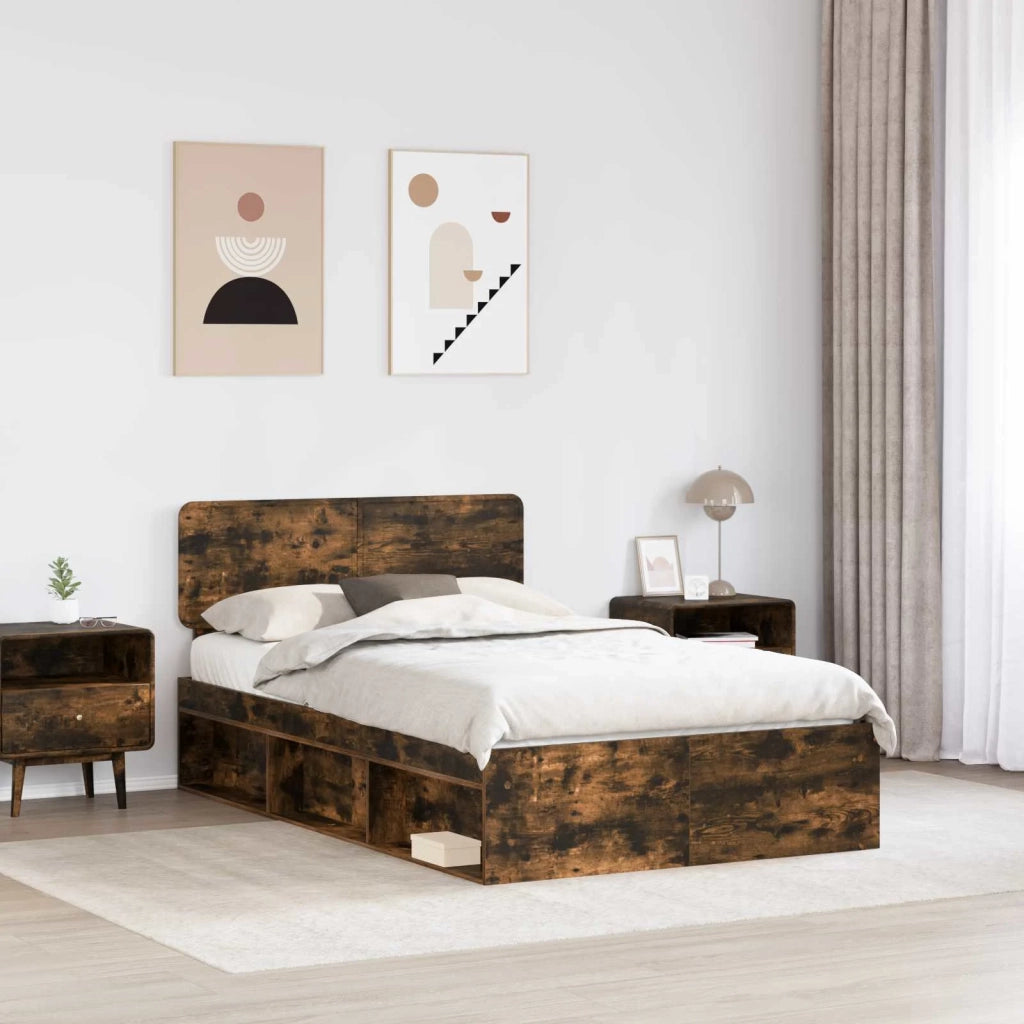 Letto matrimoniale | Letto per adulti | Struttura del letto Rovere fum¨¦ 135 x 190 cm Pino massello