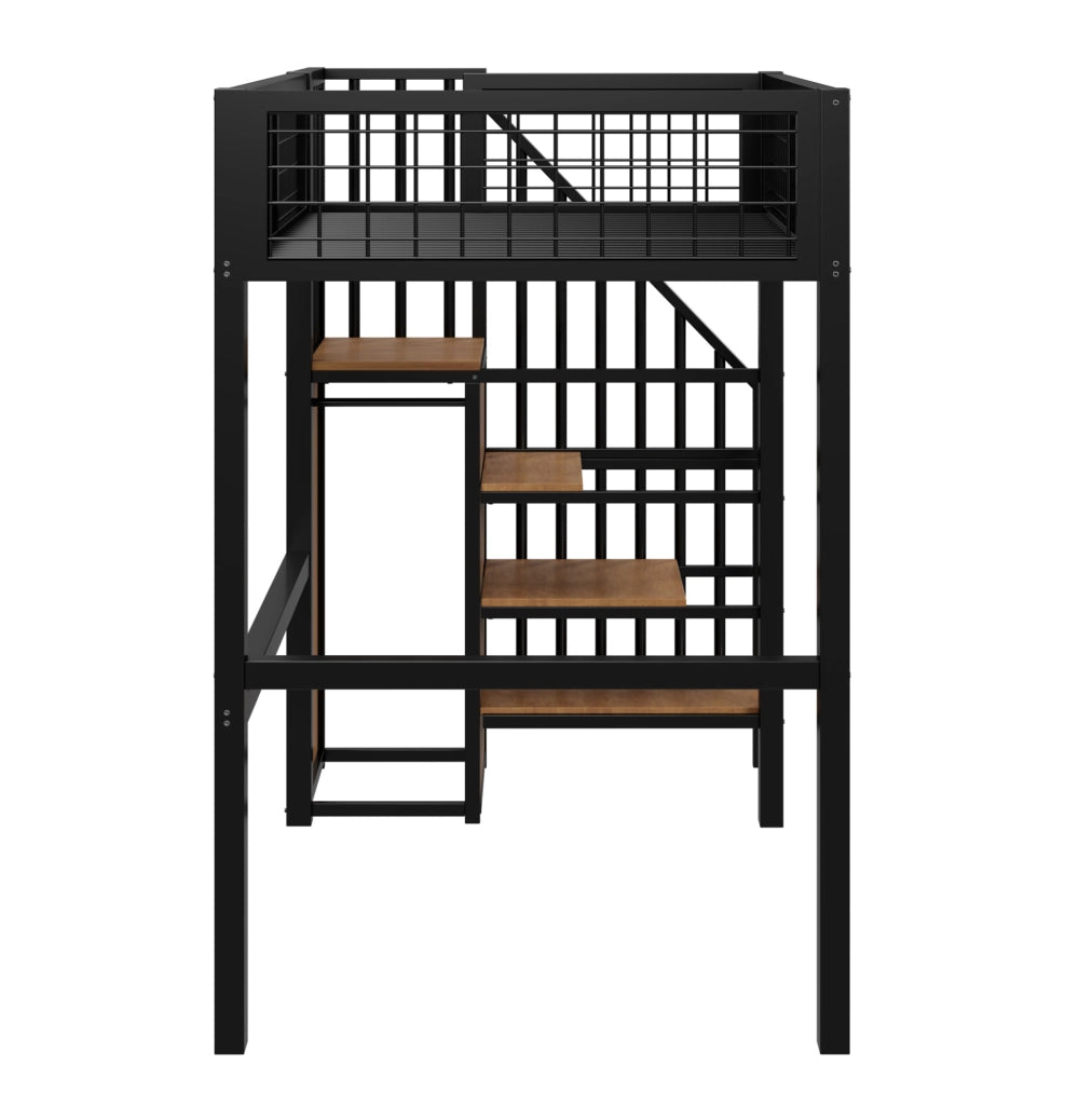 Letto alto bimbi 90x200 in metallo nero con vano contenitore, senza materasso