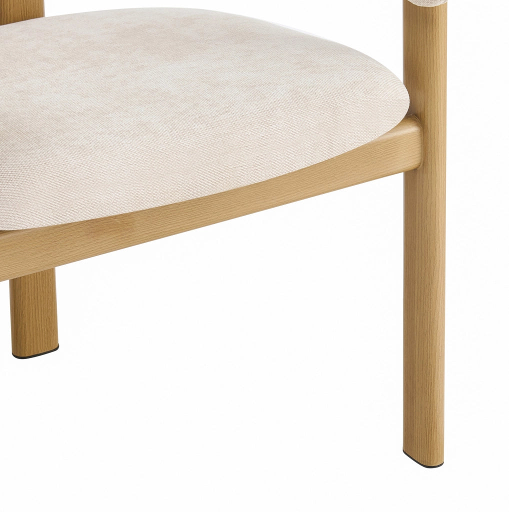 Set 4 sedie da pranzo con braccioli in metallo effetto legno e lino beige HOMVRA