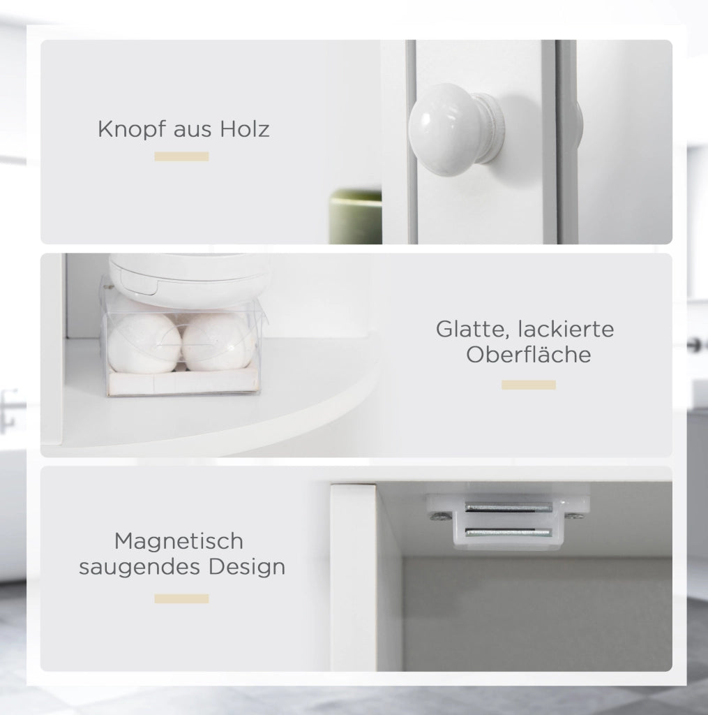 Mobiletto bagno bianco con specchio, 8 scomparti, 66x17x63 cm, montaggio a parete