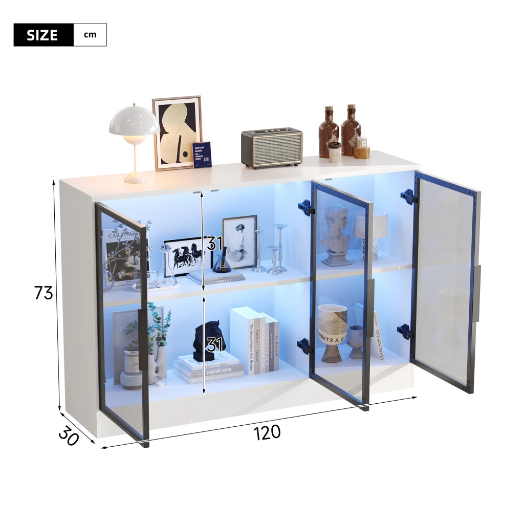 Vetrina con LED multicolore; ante in vetro grigio e chiusura ammortizzata bianca 120 × 30 × 73 cm