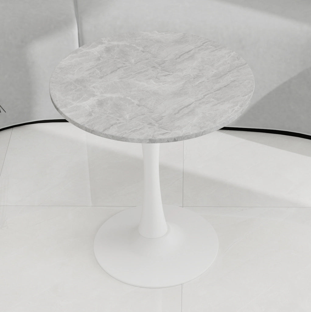 Tavolino rotondo moderno in marmo artificiale grigio e bianco