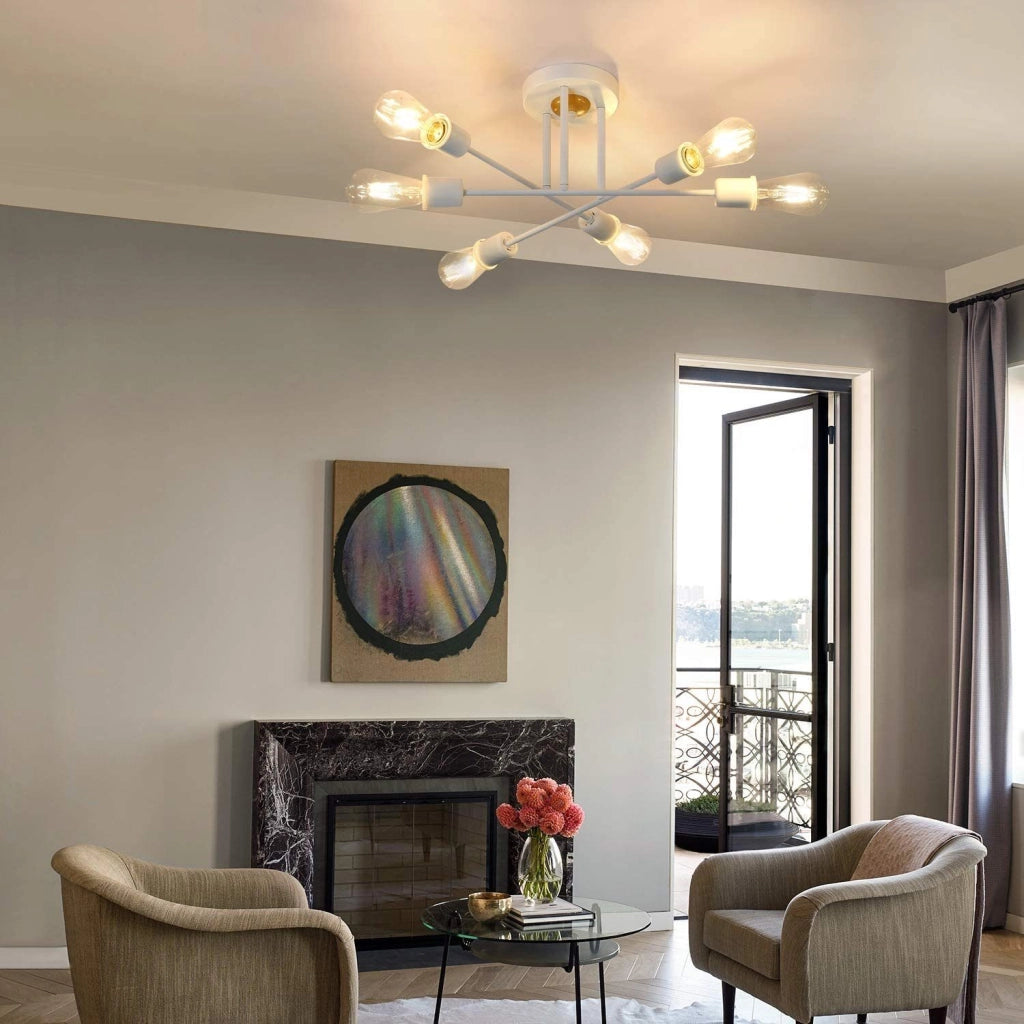 ZMH Lampada da soffitto a sospensione 6 lampade E27 retrò bianca stile industriale country per soggiorno max 25W