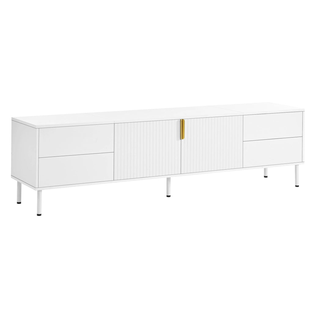 Mobile TV 180x40x49.5 cm con 4 cassetti e passacavi in MDF e truciolare bianco