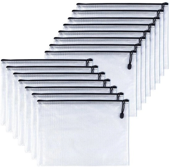Set di Mappe Documentarie A5 in Plastica - Acqua Resistente - Nero - Sostenibile e Pratico per Documenti - Mappe Zip