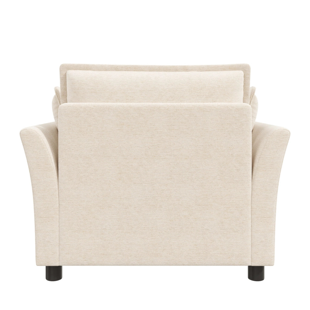 Poltrona con braccioli 90x81x87 cm in ciniglia beige con 2 cuscini rimovibili