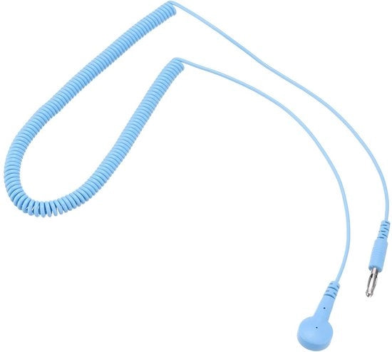 Cavo di terra ESD antistatico con punta lanterna e clip, 300 cm, blu, per protezione da elettricità statica - 1 pezzo per confezione