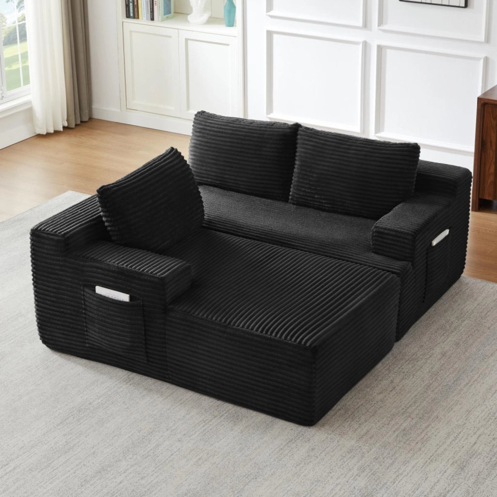 Divano a L, divano senza struttura, divano letto modulare, seduta profonda e confortevole, nero