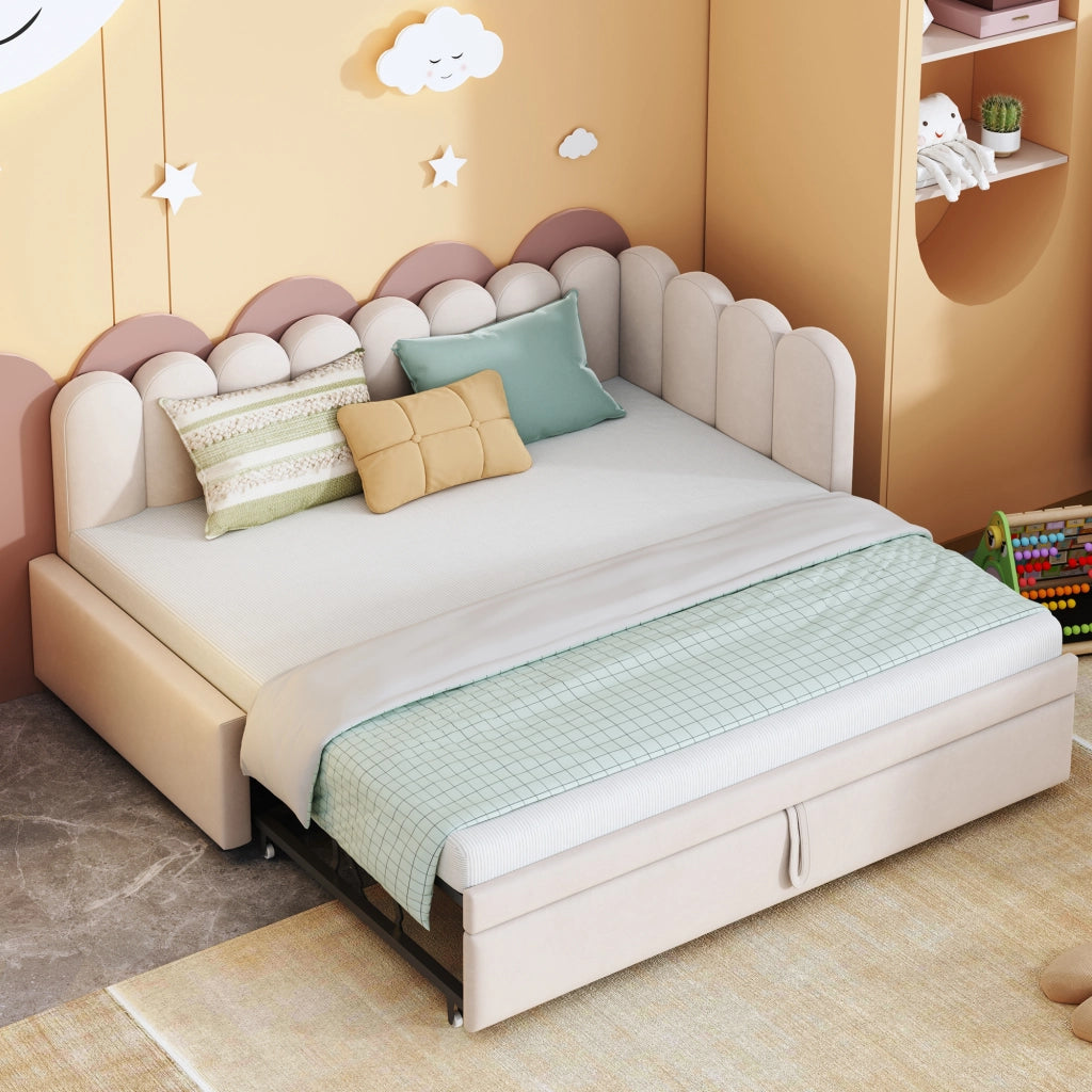 divano letto imbottito beige 90 x 200 cm