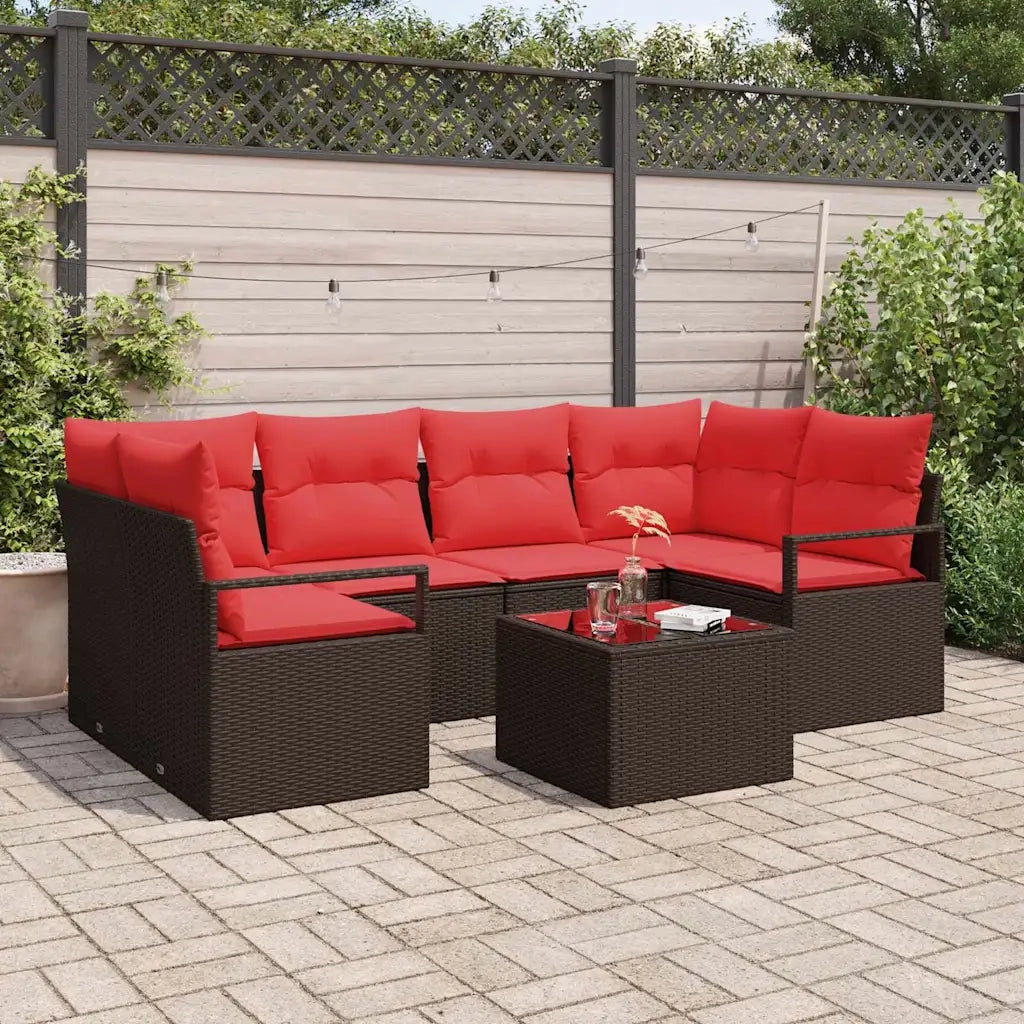 Set Divano da Giardino 7 pcs Beige e Rosso polyrattan 3354953
