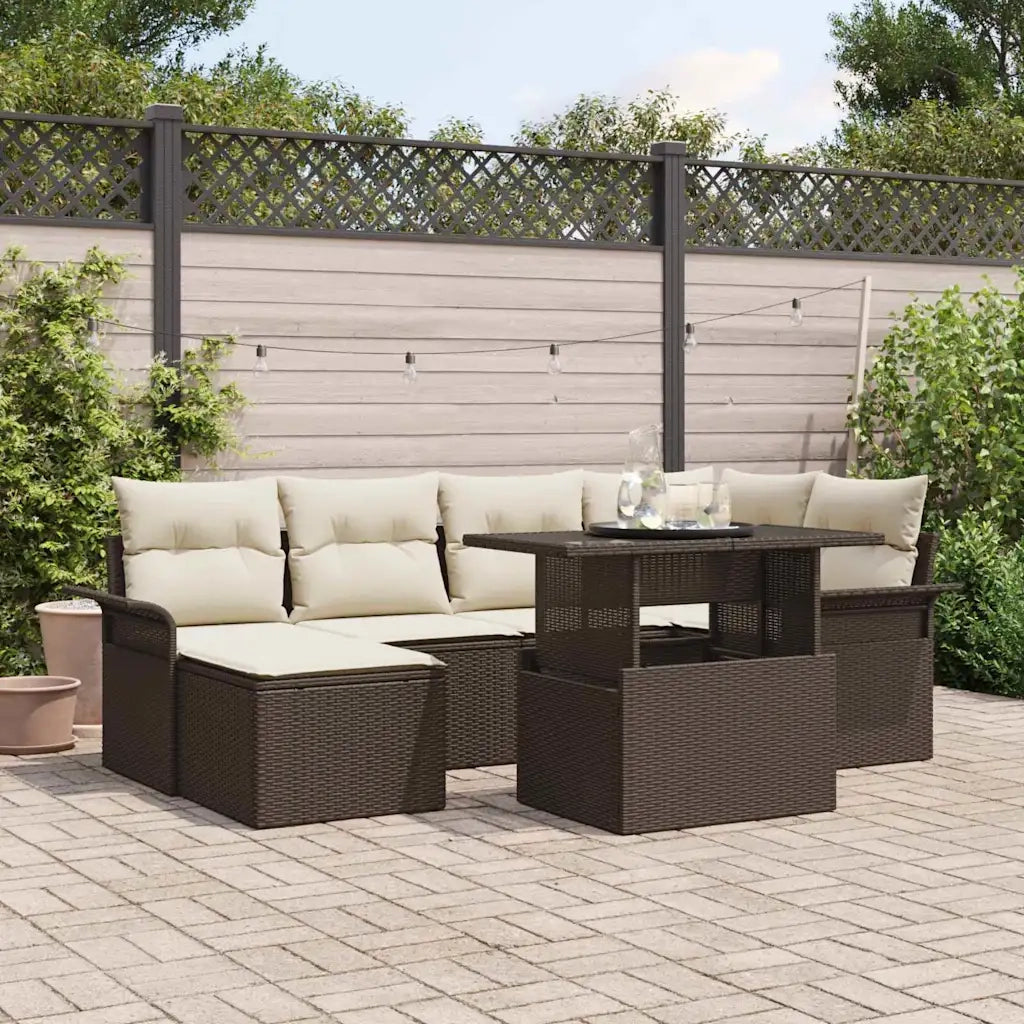 Set Divano da Giardino con cuscino 7 pcs Marrone Poly Rattan 3348314