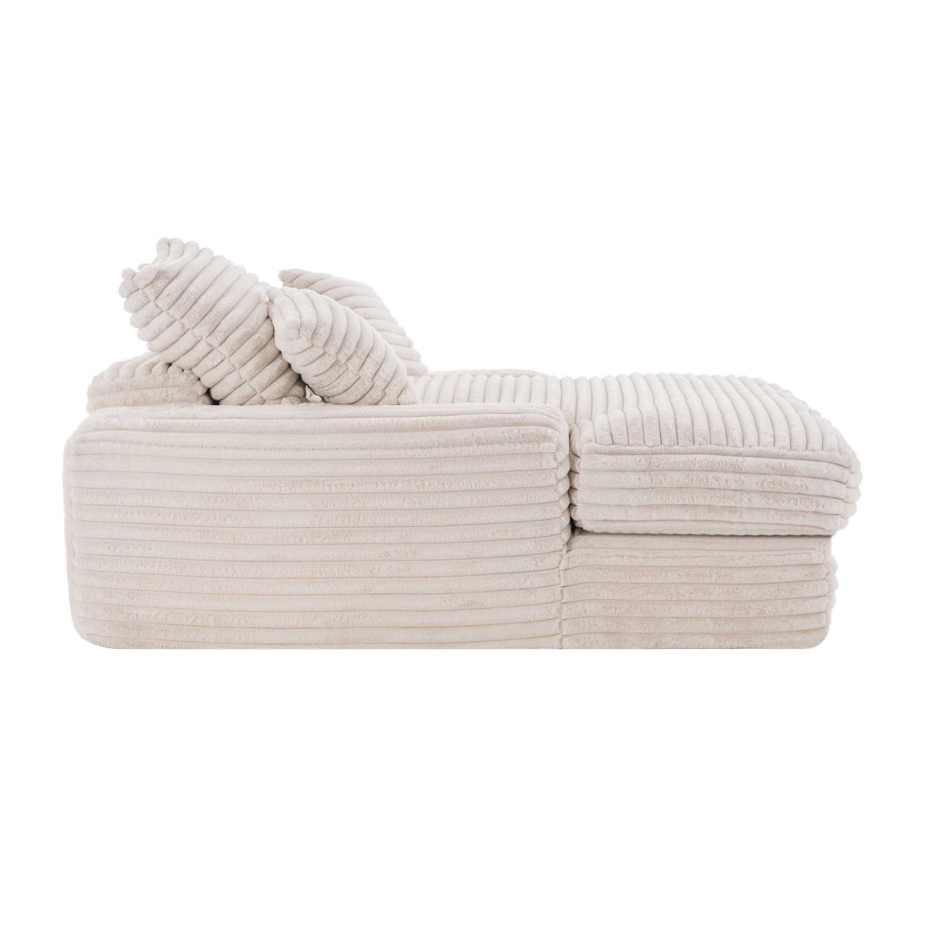 Chaise longue in velluto a coste beige con 4 cuscini