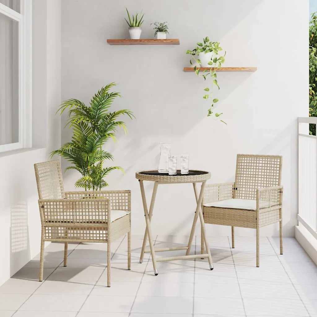 Set Bistro da Giardino 3 pz | Set Salotto da Giardino Beige polyrattan
