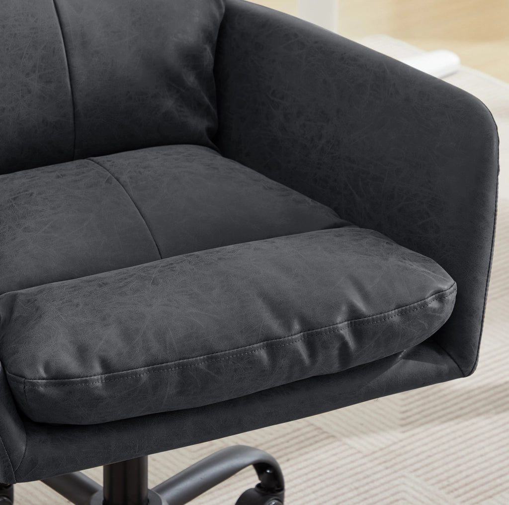 Sedia da ufficio nera in PU con base stabile in metallo, regolabile in altezza, adatta per ufficio e camera da letto