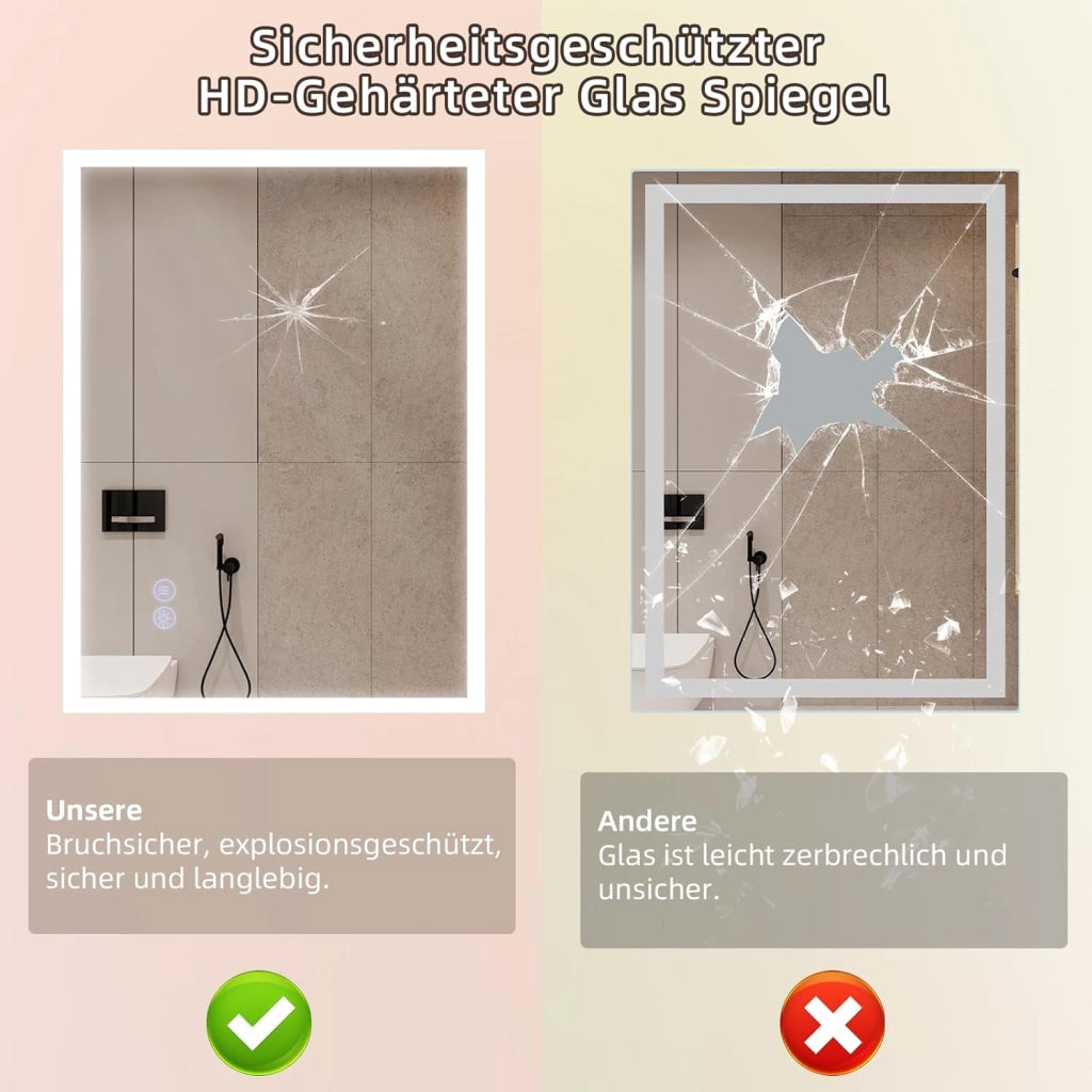 ZMH Specchio da bagno illuminato con interruttore dimmerabile e touch