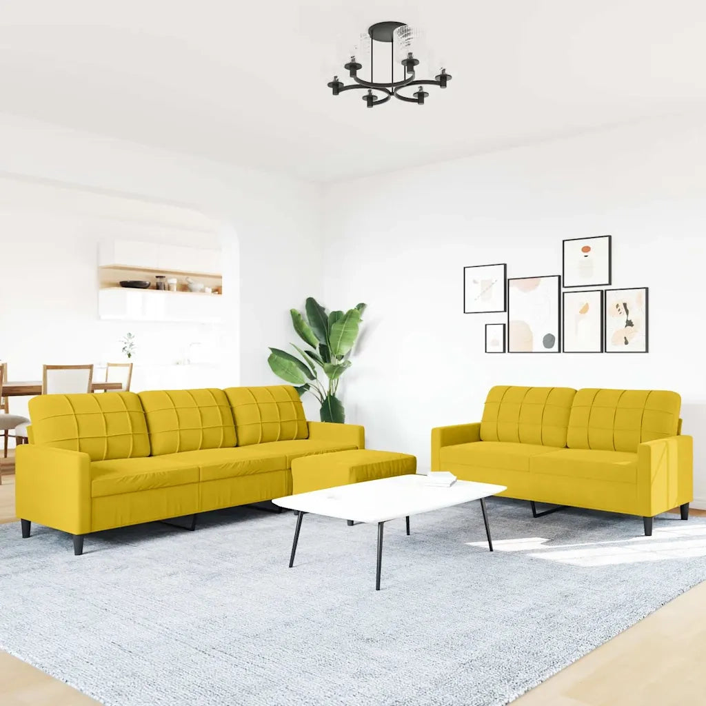 Set di Divani 3 pz con Cuscini giallo in Velluto