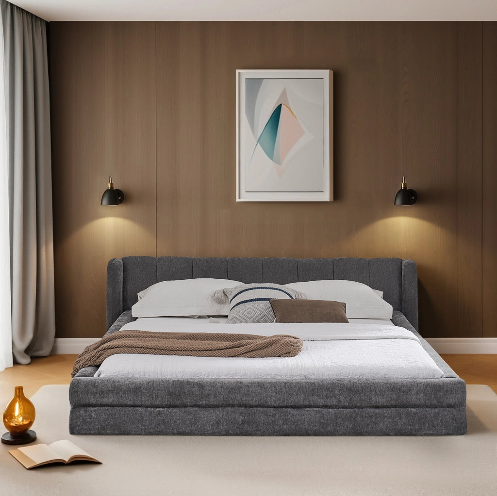 Letto singolo 90 ¡Á 200 cm con testiera imbottita rivestita in ciniglia beige portata fino a 200 kg