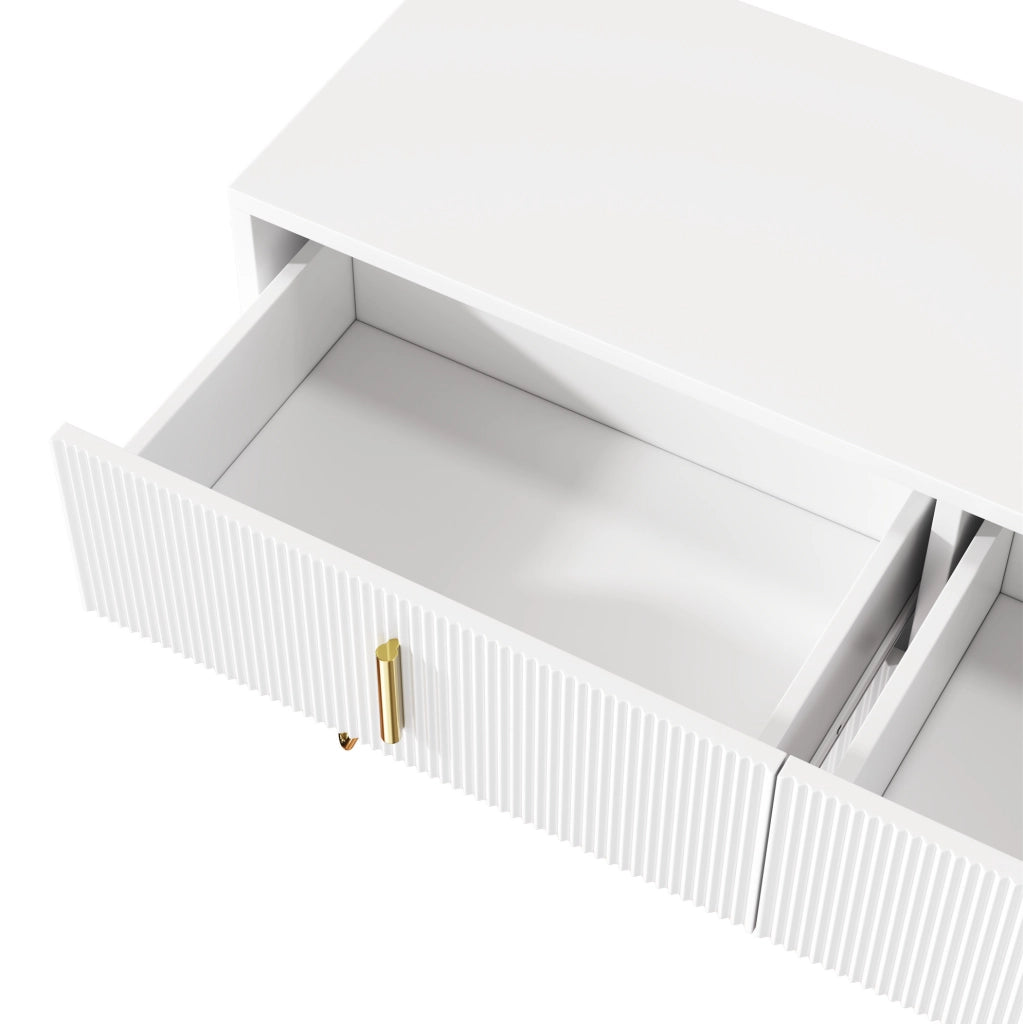 Sideboard bianco con piedini dorati, 120x77x40 cm con sei cassetti e design moderno