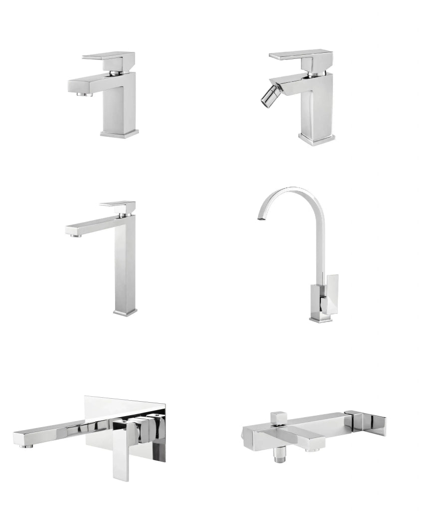 Set Rubinetteria Per Bagno da design squadrata moderna con piletta click clack inclusa -  GRUPPO VASCA  MISCELATORE COMPLETO