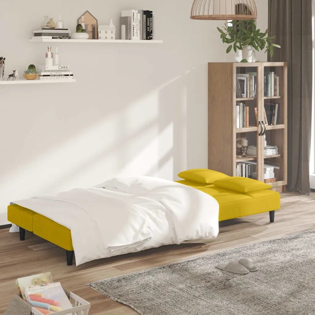 Divano Letto a 2 Posti con 2 Cuscini Giallo in Velluto 375813