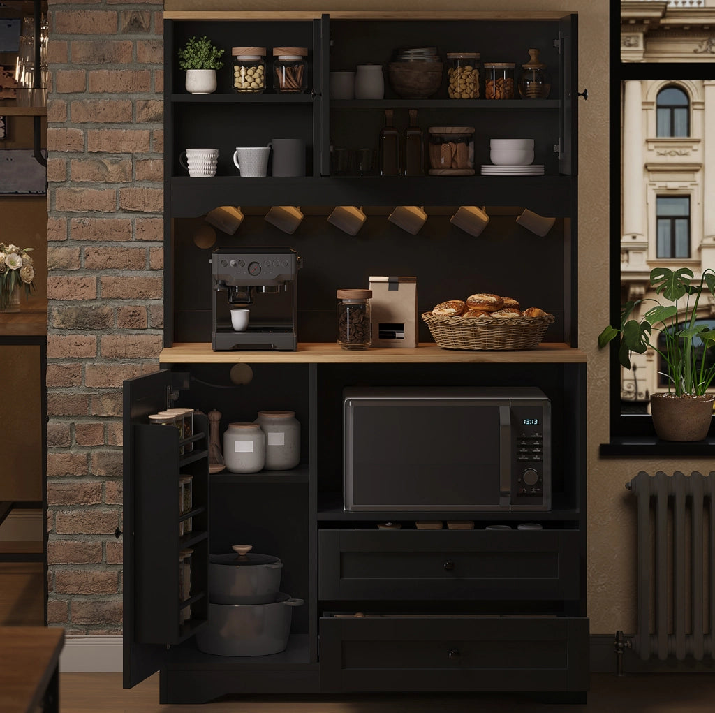 ARMADIO da Cucina con LED, Prese e USB 100x40x163 cm Nero