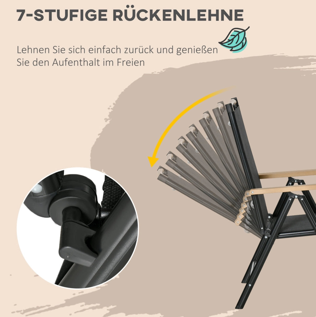 Set da giardino pieghevole per 6 persone con tavolo in alluminio e sedie nere in rete