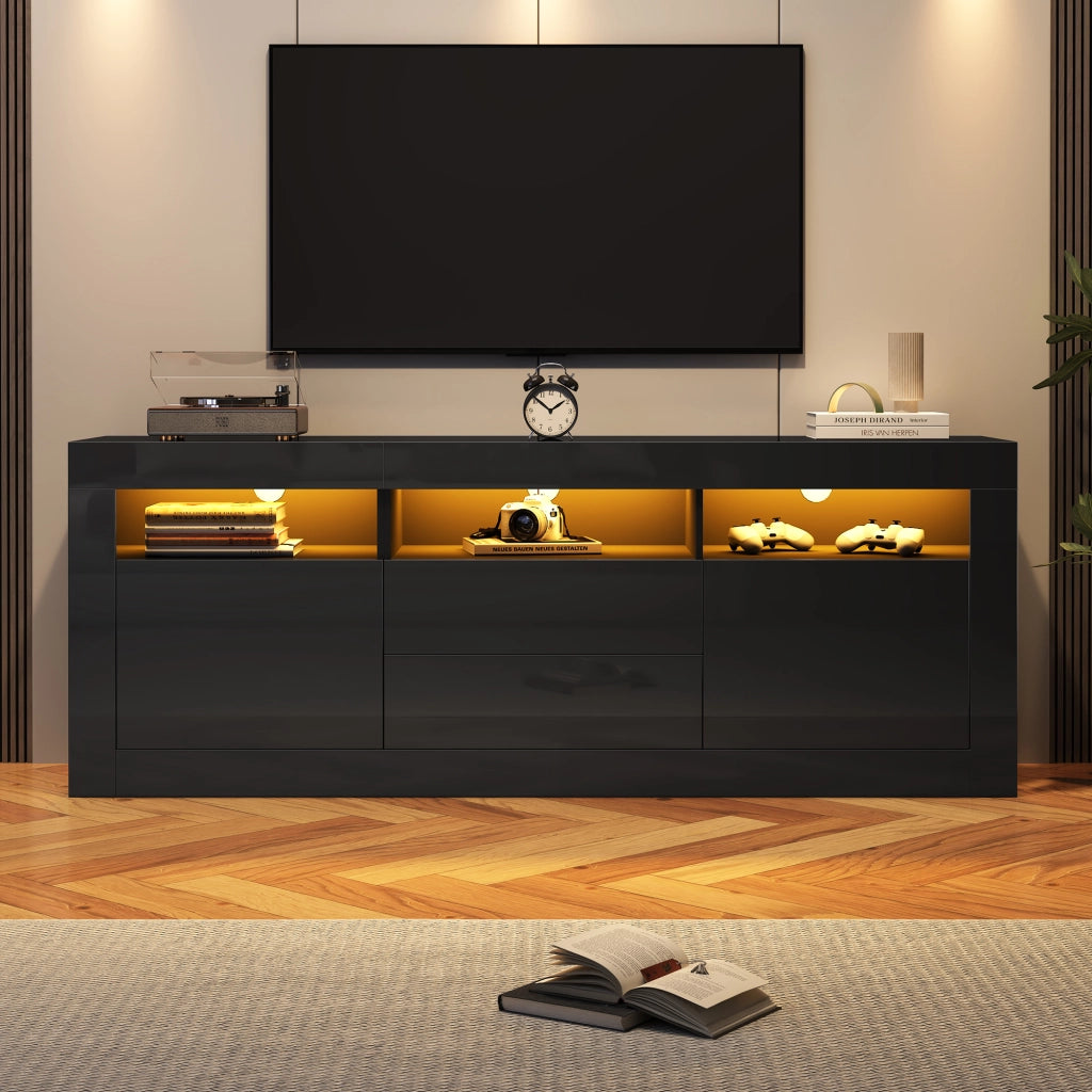 Mobile TV nero lucido 160 x 35 x 60 cm con illuminazione LED