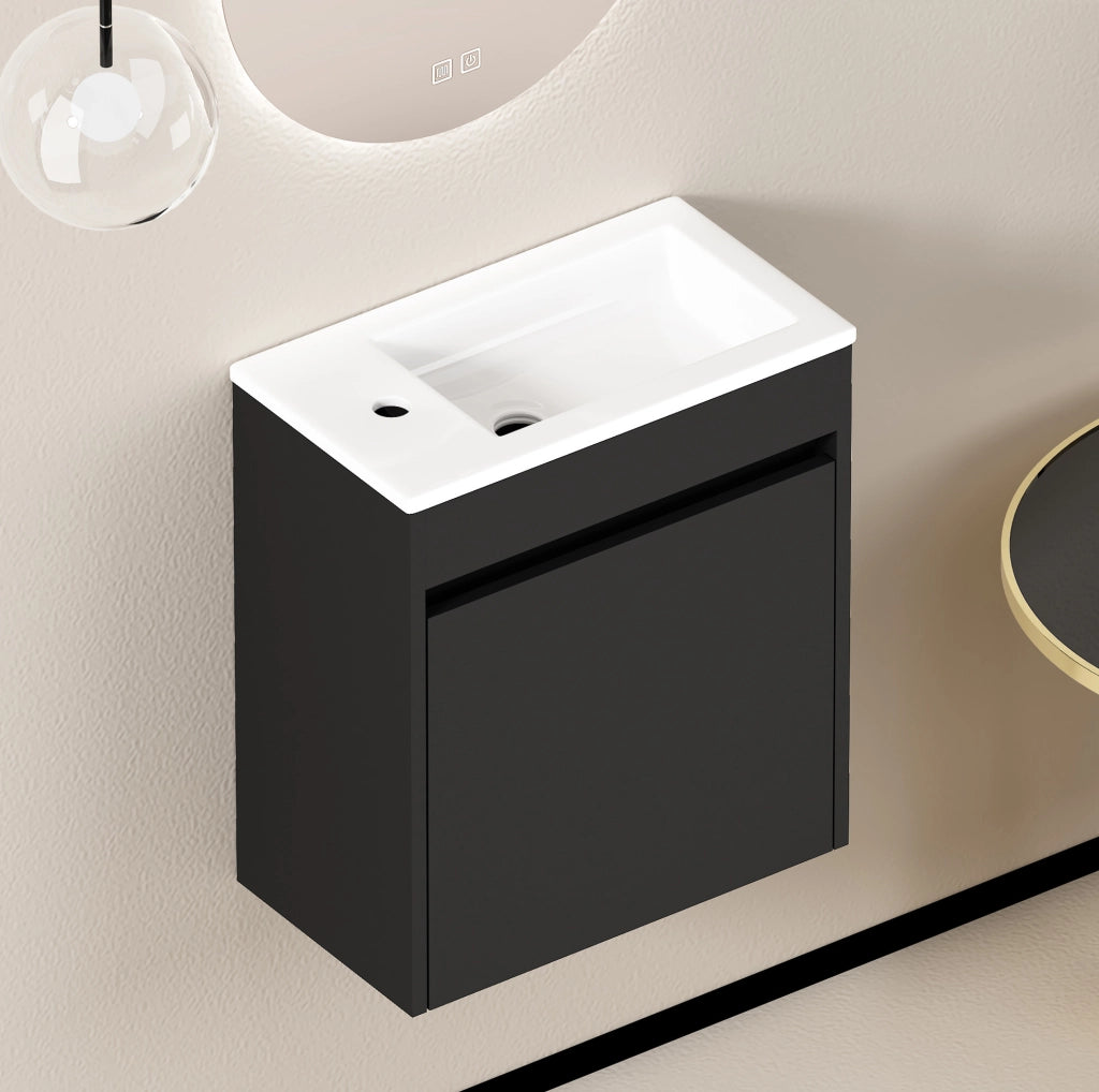 Mobile bagno ULEVR nero da 46 cm con anta soft-close, mobile contenitore in MDF