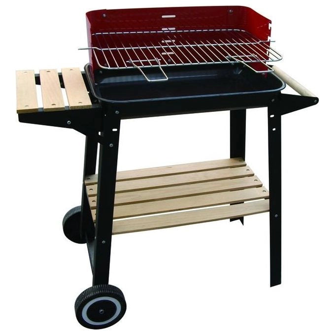 Blinky 7879040 Woody-48 Barbecue a Carbonella con Ruote Piano Cottura 48x29 cm Griglia Cromata 5 Posizioni Ripiani in Legno