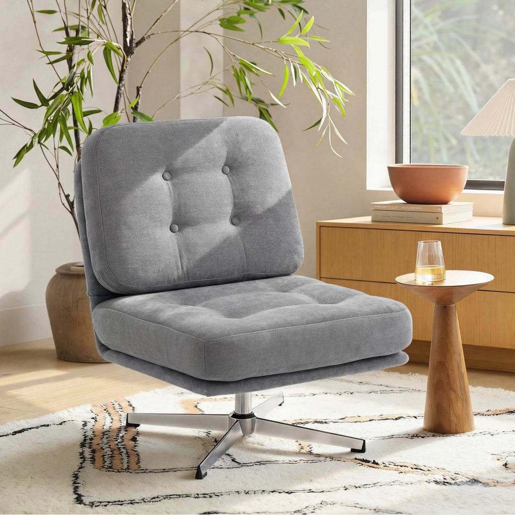 Poltrona girevole imbottita ¨C Xylo ¨C tessuto chenille grigio chiaro con poggiapiedi