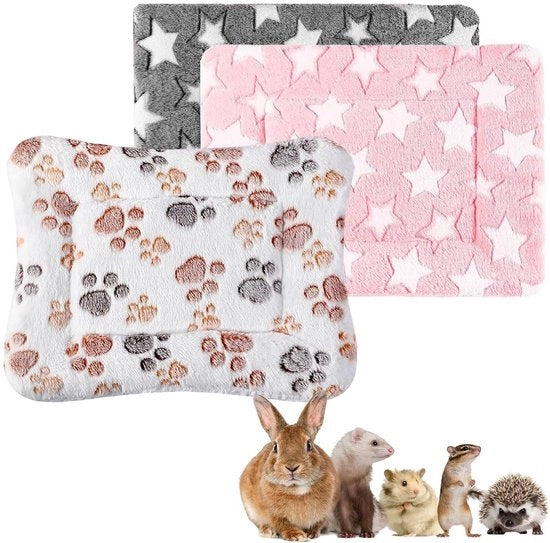 Set di 3 Tappeti per Conigli - Tappeto per Hamster - Fleece morbido - Letto caldo per animali - Adatto per conigli/hamsters - 32 x 25 cm