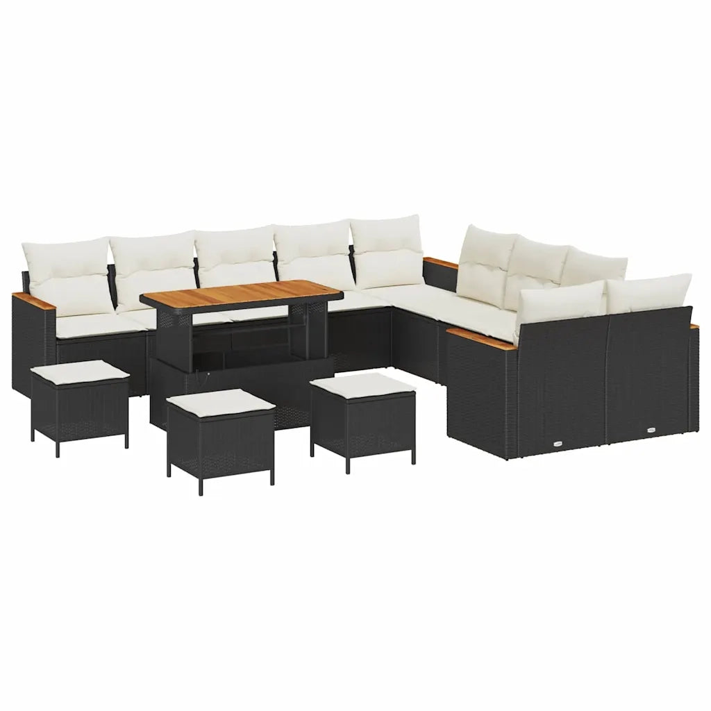 Set Divano da Giardino 18 pcs Nero e Crema polyrattan 3365060
