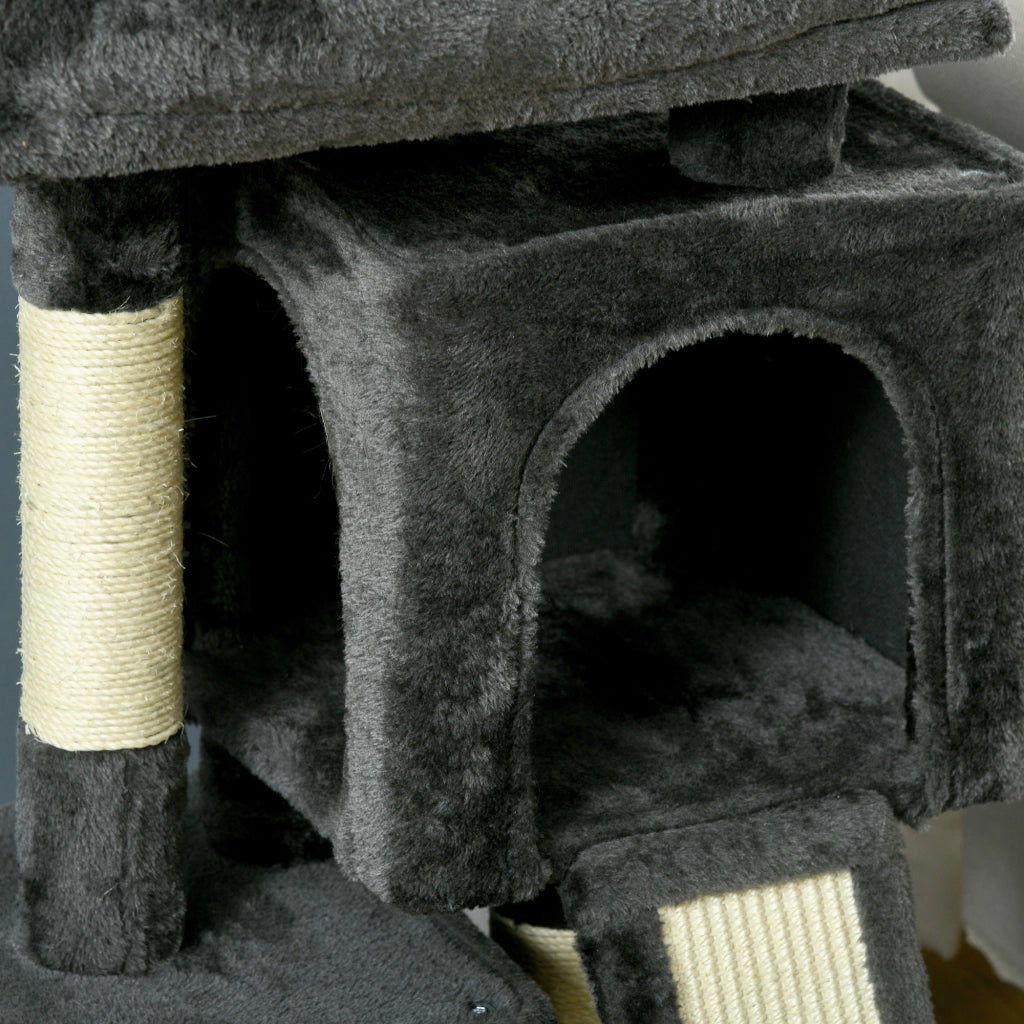 Tiragraffi angolare per gatti con colonna in sisal e tavoletta tiragraffi piattaforme e cucce grigio scuro 59 × 39 × 83 cm