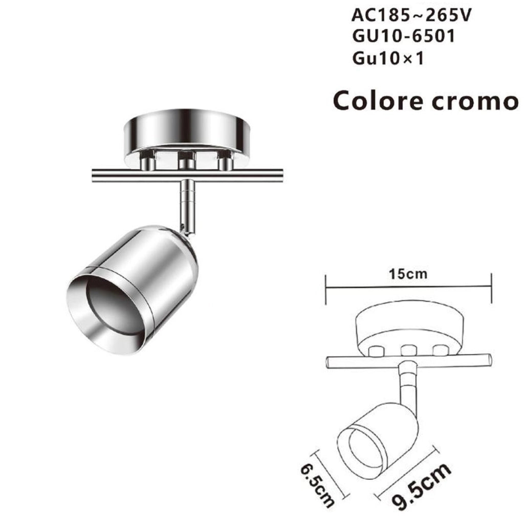 APPLIQUE FARETTO SOFFITTO 6.5*9.5CM PLAFFONIERA ORIENTABILI GU10 LED CROMATO