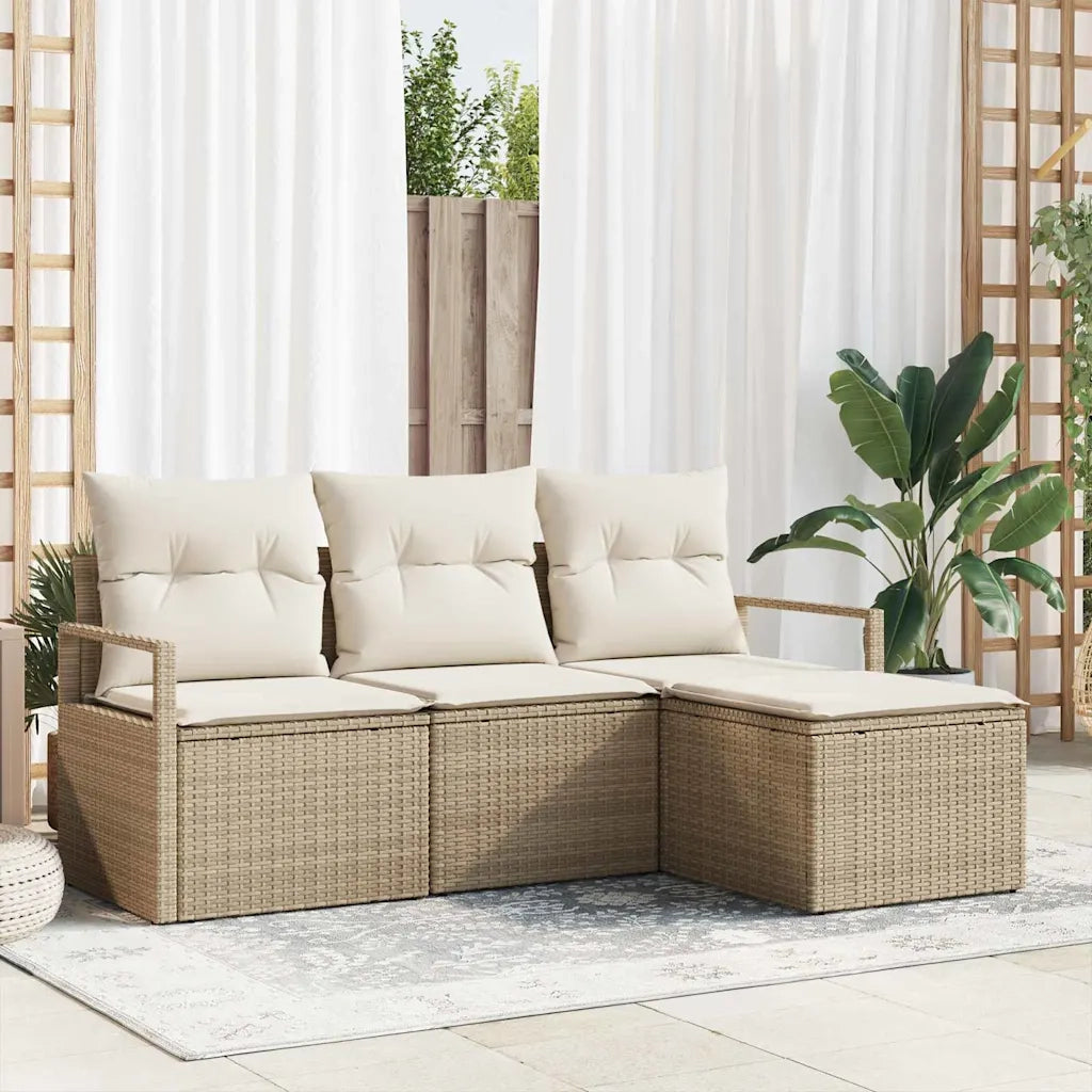 Set di divani con cuscino 4 pcs Beige e Crema polyrattan