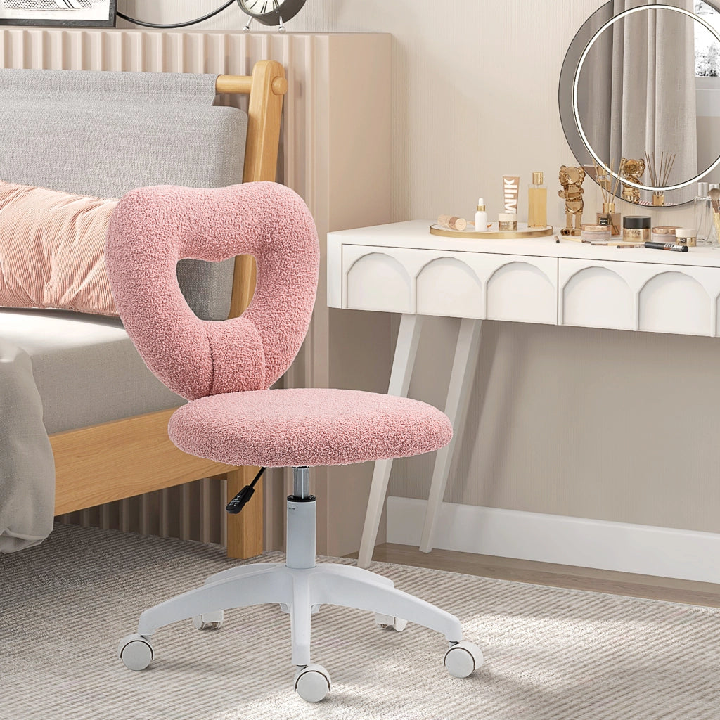 Sedia da ufficio rosa 56 x 45 x 78-88 cm in poliestere, girevole con schienale a cuore