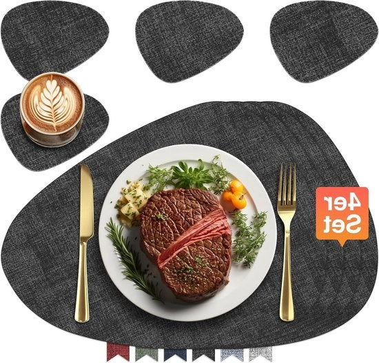 Tavoli da pranzo eleganti e sottopanchine - Lavabili - Set da 4 - Nero - Pelle
