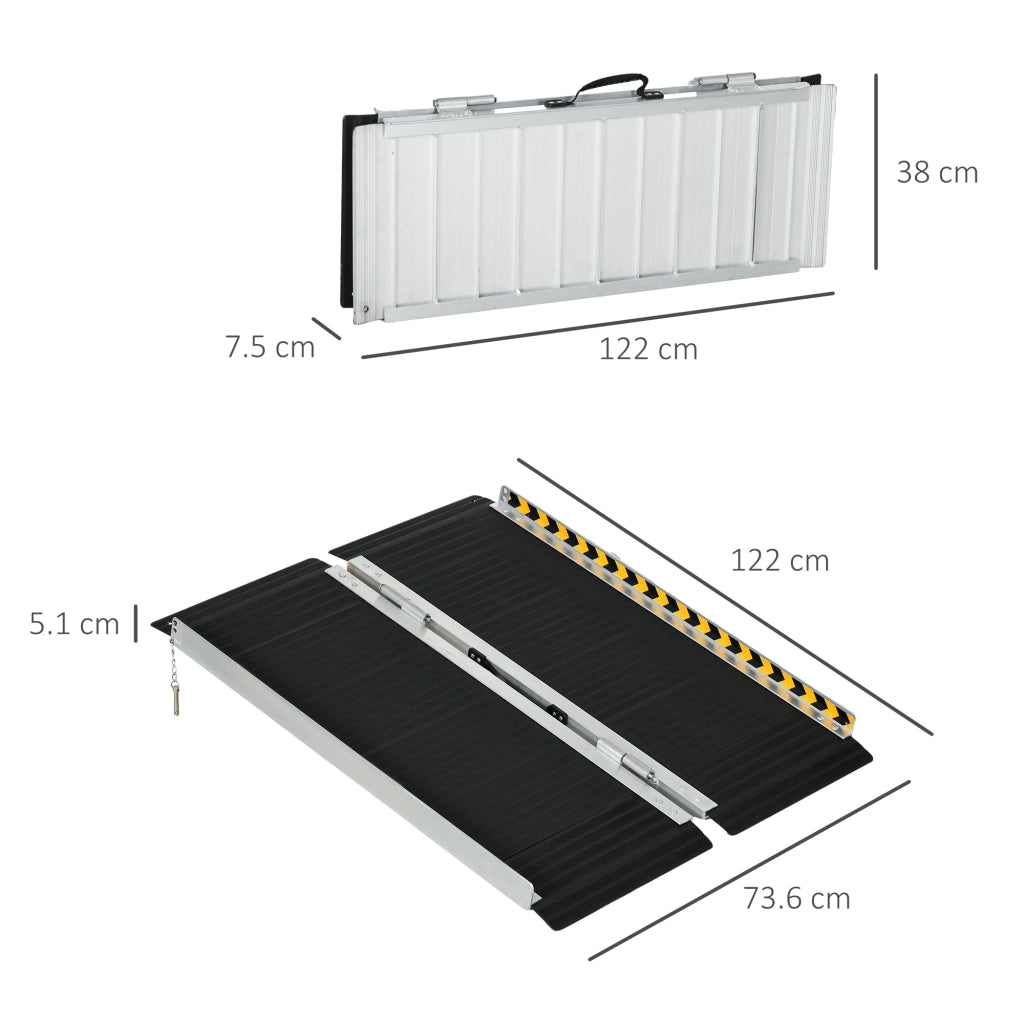 EasyComfort Rampa per Sedia a Rotelle Pieghevole in Alluminio con Deflettori e Adesivi, 122x73.6x5.1 cm, Nero