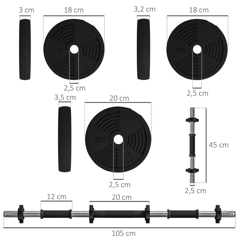 Set di manubri 2 in 1 da 20 kg con rivestimento antiscivolo e protezione per pavimenti, nero/verde